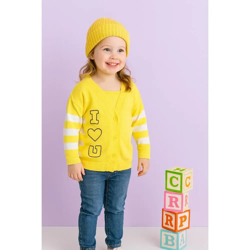 Vintage Carter’s 1980s Kids Sweater | Yellow “I ❤️ You” Cardigan | Size 4 / 4T
